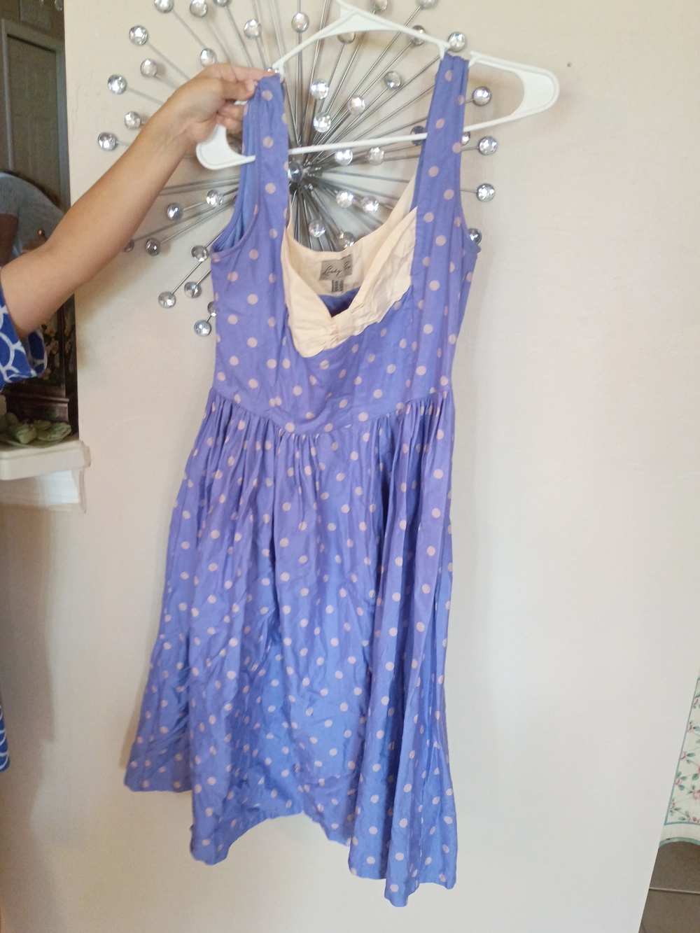 Lindy Bop Lavender Purple Polka Dot Sleeveless Dress with Cream Lining